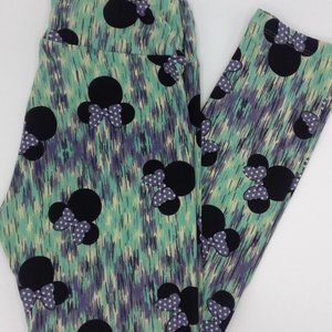 LULAROE DISNEY LEGGINGS ONE SIZE MINNIE MOUSE GREEN AND PURPLE